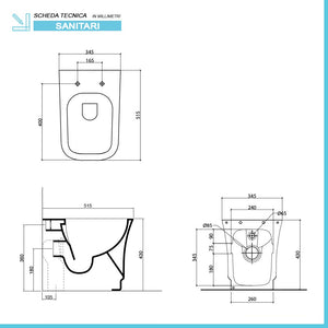 Water singolo filomuro Diometra bianco Rimless completo di Copriwater slim soft close