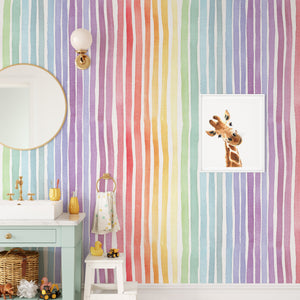 Carta da Parati a Righe Arcobaleno Carta Vegana 250x200cm 5,5mq 