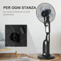 Ventilatore Nebulizzatore e Deumidificatore Oscillante 70° con 3 Modalità, Telecomando e Timer 7.5h, Tanica 2.8L, 90W, Ф44.5cm x 120cm