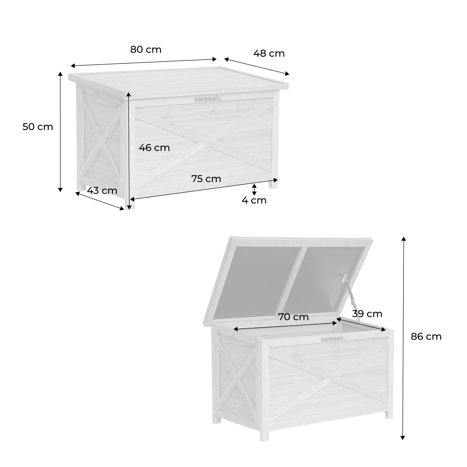 Cassapanca in legno di abete 80cm, marrone naturale