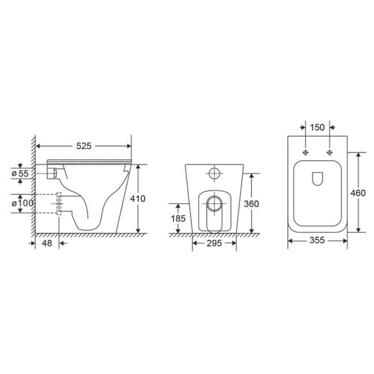 WC da appoggio bianco senza bordo Tornado DOUA 52,5x35,5x41 cm con sedile WC
