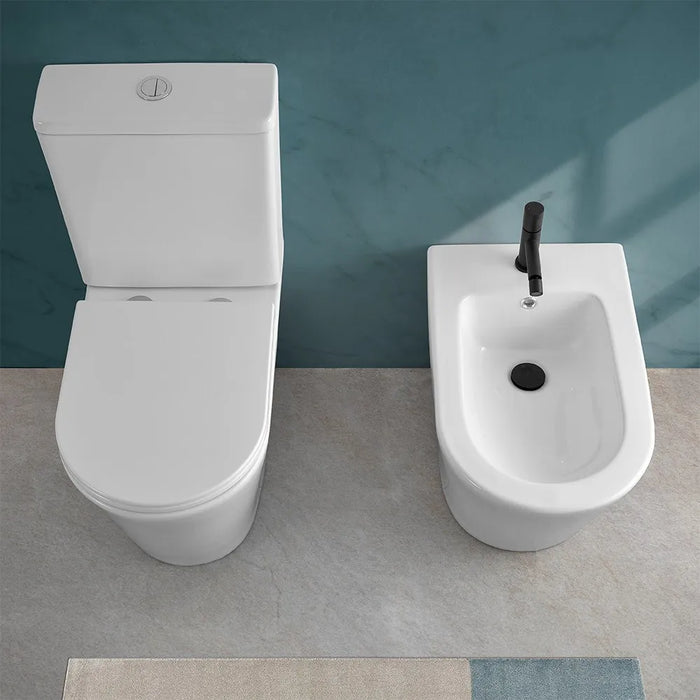 Wc filomuro monoblocco Rimless scarico universale e sedile rallentato Klan