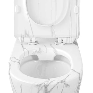 WC filomuro Rimless in ceramica marmorizzata bianca con sedile Tokyo