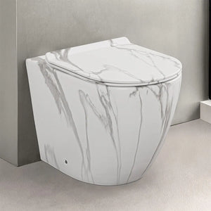 WC filomuro Rimless in ceramica marmorizzata bianca con sedile Tokyo
