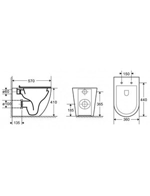 WC bianco opaco Rimless MILOS 57x36x38 cm con sedile WC