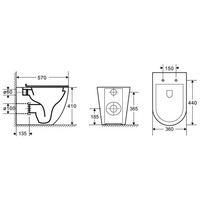 WC MILOS nero senza brida 57x36x38 cm con sedile WC con chiusura ammortizzata