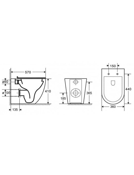 WC MILOS bianco senza brida 57x36x38 cm con sedile WC soft-close