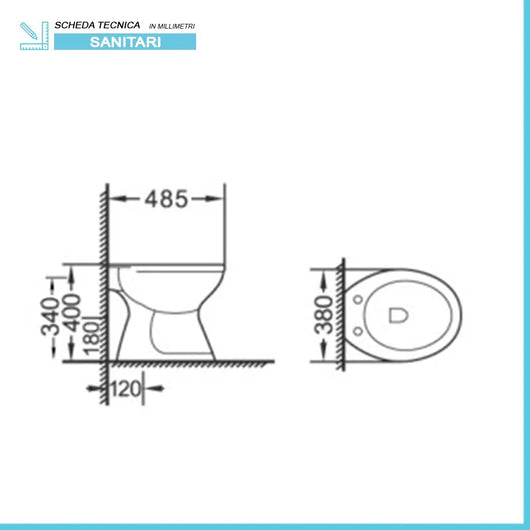 Wc singolo tradizionale in ceramica con scarico a terra linea Zeta