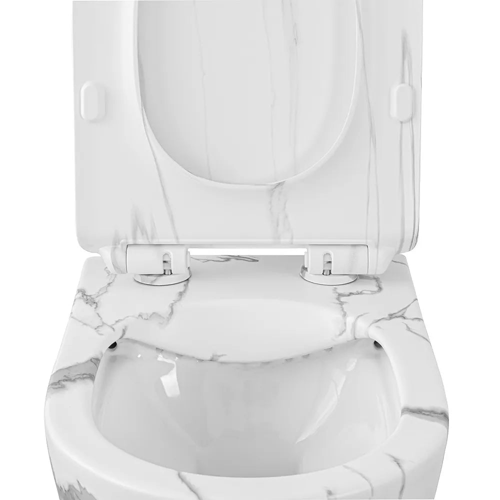 WC sospeso Rimless in ceramica marmorizzata bianca con sedile Tokyo