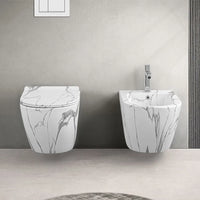 WC sospeso Rimless in ceramica marmorizzata bianca con sedile Tokyo