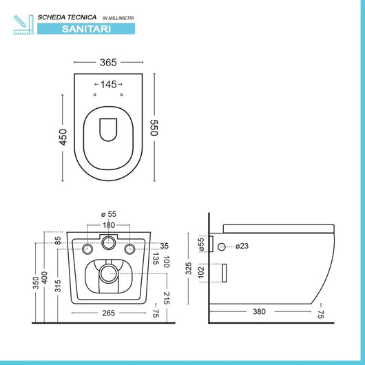 WC sospeso Rimless in ceramica marmorizzata bianca con sedile Tokyo