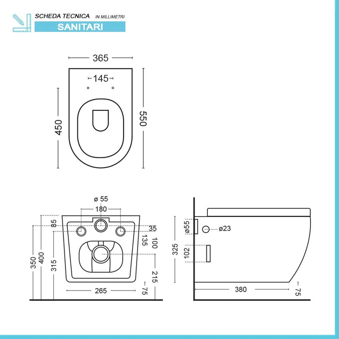 WC sospeso Rimless in ceramica marmorizzata bianca con sedile Tokyo
