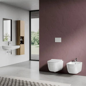 Wc sospeso Rimless Mirto in ceramica lucida con scarico a parete