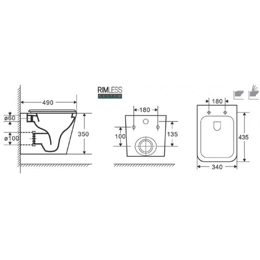 WC sospeso senza brida BOFY2 49x35x34 cm
