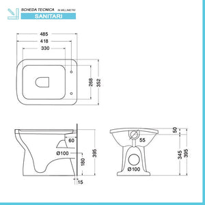 Wc tradizionale con scarico a parete in ceramica lucida Ginevra