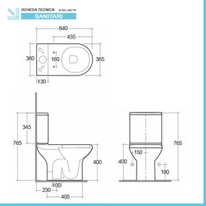 WC tradizionale monoblocco scarico a terra Rak Compact con sedile