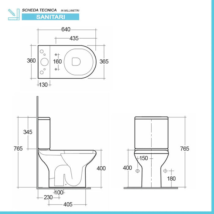 WC tradizionale monoblocco scarico a terra Rak Compact con sedile