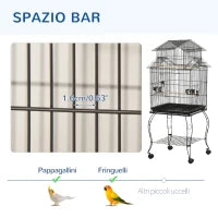 Gabbia per Uccelli da Interni in Legno con Vassoio, 4 Ruote e Trespolo, 50x49x137cm