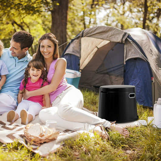 Toilette da viaggio portatile per esterni leggera con secchio interno rimovibile-Supporto per carta igienica rimovibile Nero