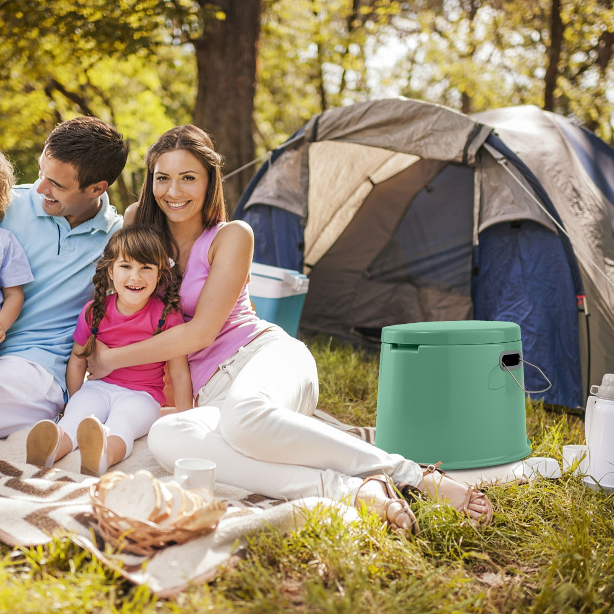 Toilette da viaggio portatile per esterni leggera con secchio interno rimovibile-Supporto per carta igienica rimovibile Verde
