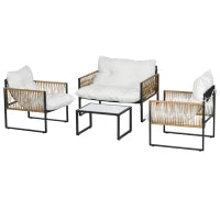 Set da Giardino 4 Pezzi in Rattan con Divanetto, 2 Sedie e Tavolino da Caffè, Nero, Marrone e Crema