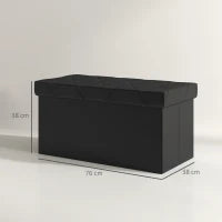 Panca Contenitore Pieghevole da 84L, Coperchio Imbottito e Rivestimento Finta Pelle, 76x38x38cm, Nero