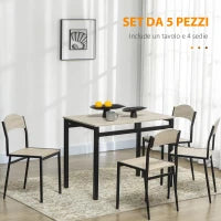 Set da Pranzo con Tavolo Rettangolare e 4 Sedie in Acciaio e MDF, Nero e Rovere