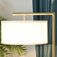 Lampada da Terra Moderna in Metallo e Paralume in Tessuto, Lampada da Lettura E27 47x37x153cm, Oro e Bianco