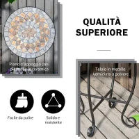 Tavolino da Giardino, Tavolo da Esterno in Metallo Nero e Ceramica, Verde e Arancione Ф36 x 58cm