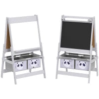 Lavagna per Bambini con Cavalletto 3 in 1 e 2 Contenitori, Età 3-8 anni, 54x46.5x93cm, Grigio