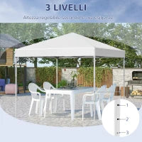 Gazebo Pieghevole 2.5 x 2.5 m Impermeabile con Corde e Picchetti, in Acciaio e Tessuto Oxford, Bianco
