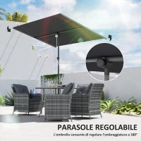 Ombrellone per Esterni 1.5x2 m Girevole a 180°, in Poliestere e Alluminio, 150x205x120-215 cm, Grigio Scuro