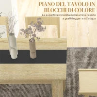 Tavolo da Pranzo Moderno per 6 Persone max, in Truciolato, 140x89.5x75 cm, Nero e color Rovere