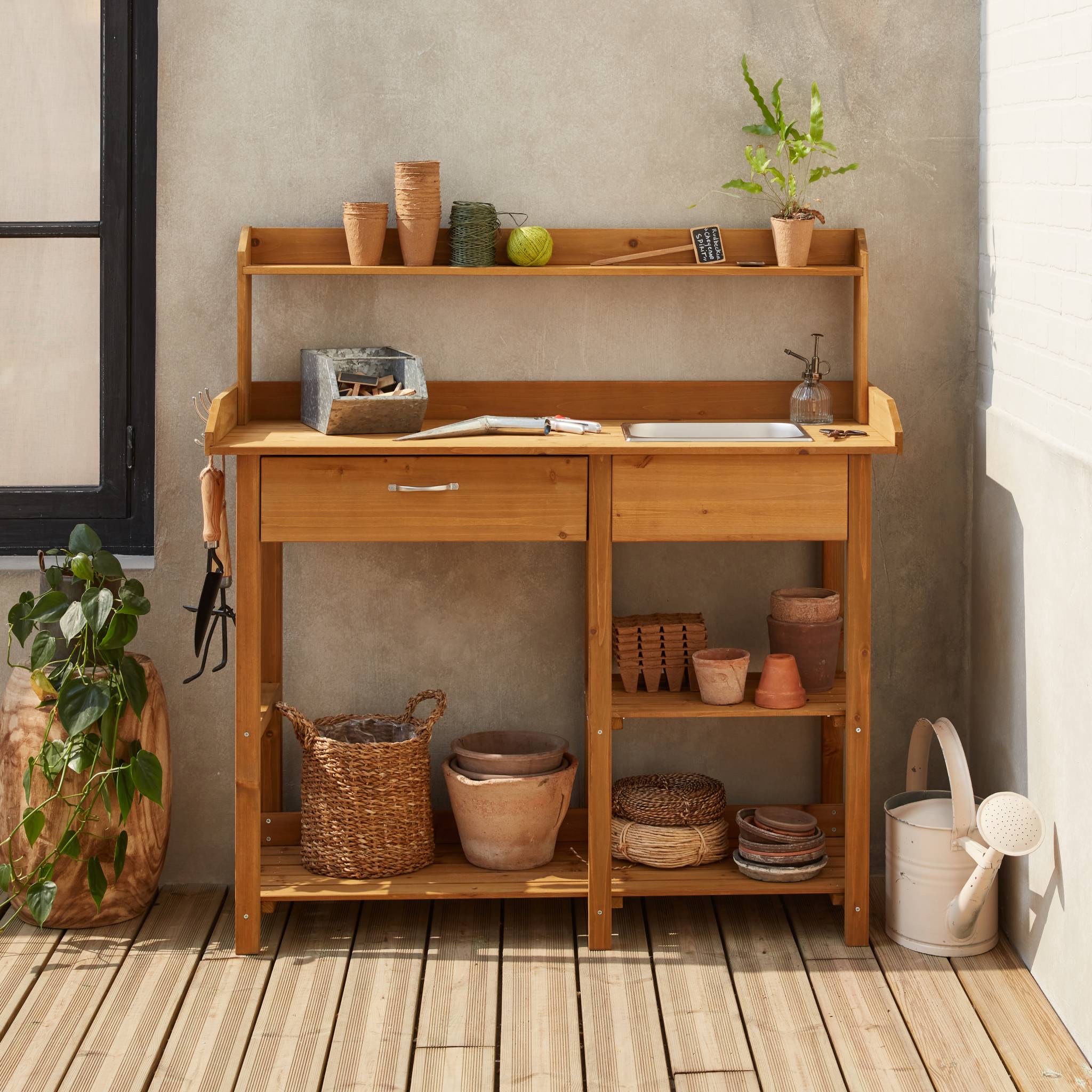 Tavolo da coltivazione in legno, marrone naturale