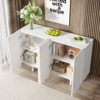 Credenza a goccia, con ante sagomate,  120×37,5×80,8 cm, Bianco