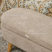Panca Fondo Letto Imbottita con Spazio Portaoggetti a Scomparsa, in Legno e Poliestere, 110x40x43 cm, Beige