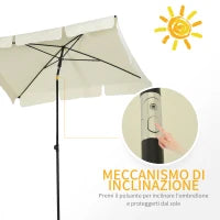 Ombrellone da Giardino Rettangolare 2x1.3 m con Inclinazione Regolabile e Palo in Alluminio, Beige e Nero