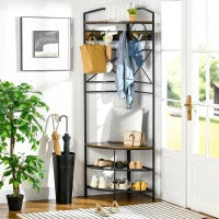 Appendiabiti da Terra Angolare con Panca e Scarpiera in Stile Industriale, 50x50x183cm, Marrone