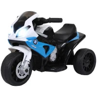 Outsunny Moto Elettrica per Bambini 3 Ruote 6V 2,5 Km/h, Effetti Luminosi e Sonori, Carico Max. 20 kg, BMW S1000 RR, Blu