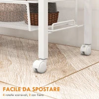 Carrello da Cucina a 3 Livelli con Cestino Laterale e Gancio, in Truciolato e Acciaio, 58x18.5x87 cm