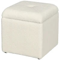 Pouf Contenitore Imbottito in Tessuto Teddy Morbido per Salotto e Camera, 39x39x39cm, Crema