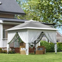 Gazebo da Esterno ad Altezza Regolabile con Zanzariere, in Metallo e Tessuto Oxford, 3.3x3.3x2.8 m, Grigio Scuro