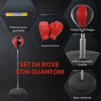 Set Punching Ball da Terra per Adolescenti con Guantoni e Pompa, Altezza Regolabile da 126-144 cm