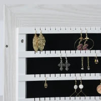 Specchio Portagioie a LED con 4 Scaffali e Spazi Portaoggetti, in Legno e Vetro, 15x15x61.75 cm, Bianco