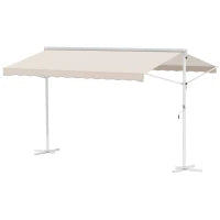 Tenda Parasole a Doppia Pendenza 4 x 3 m, Retrattile Manualmente, Inclinazione Regolabile, Anti-UV, in Acciaio e Poliestere Impermeabile, Beige