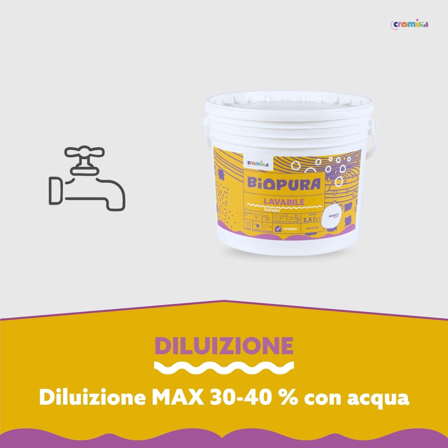 Superpittura lavabile traspirante interni alta copertura linea biopura cromika *** formato 2.5 lt, confezione 1