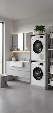 Mobile a giorno porta lavatrice e asciugatrice - Olmo cemento