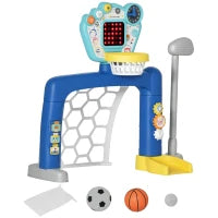 Gioco per Bambini con Rete da Calcio, Canestro Basket Regolabile e Buca da Golf, 54x38.8x60.4-68 cm