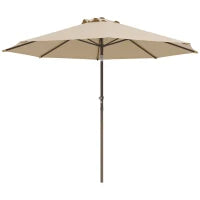Ombrellone da Giardino Ø 2,63 m in Metallo Rotondo, Poliestere 180g/m², Manovella, Inclinabile, Beige