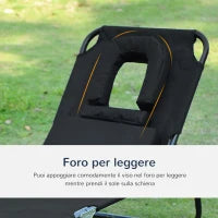 Sedia Sdraio da Esterno Pieghevole con Foro per il Viso e Cuscini, Lettino Prendisole da Giardino, Spiaggia e Campeggio,  Nero